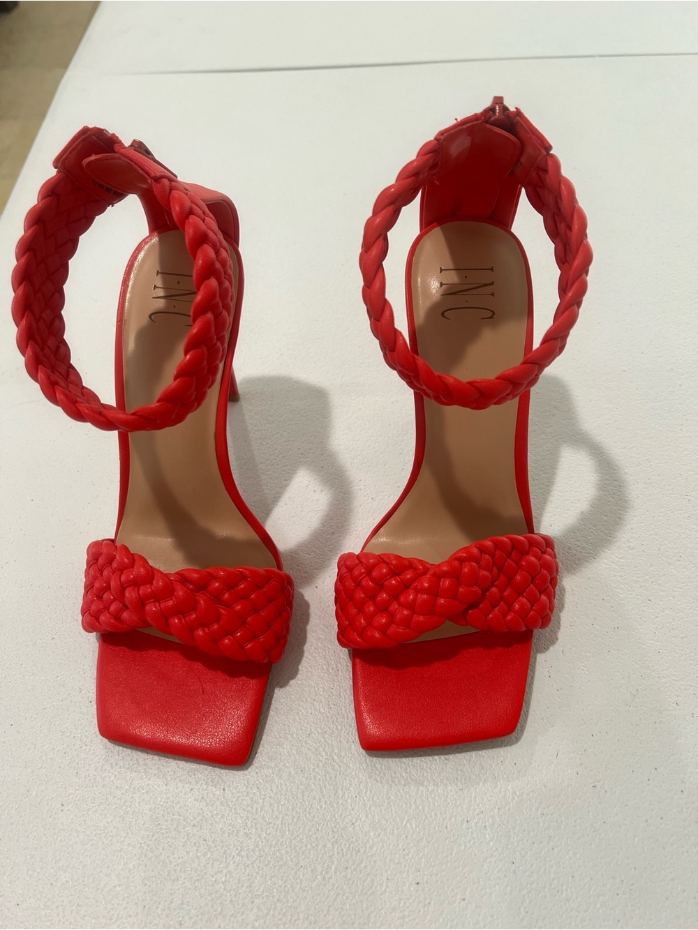 INC International Concepts Red orange Braided Strap High Heel Sandals 8 M - Picture 3 of 12